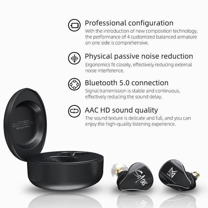 Kz Sa08 Wireless Four-Unit 5Ba Balance Armature Bluetooth In-Ear Tws Earphone Black