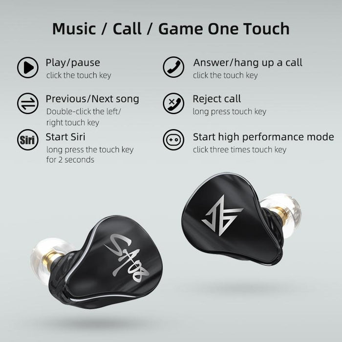 Kz Sa08 Wireless Four-Unit 5Ba Balance Armature Bluetooth In-Ear Tws Earphone Black