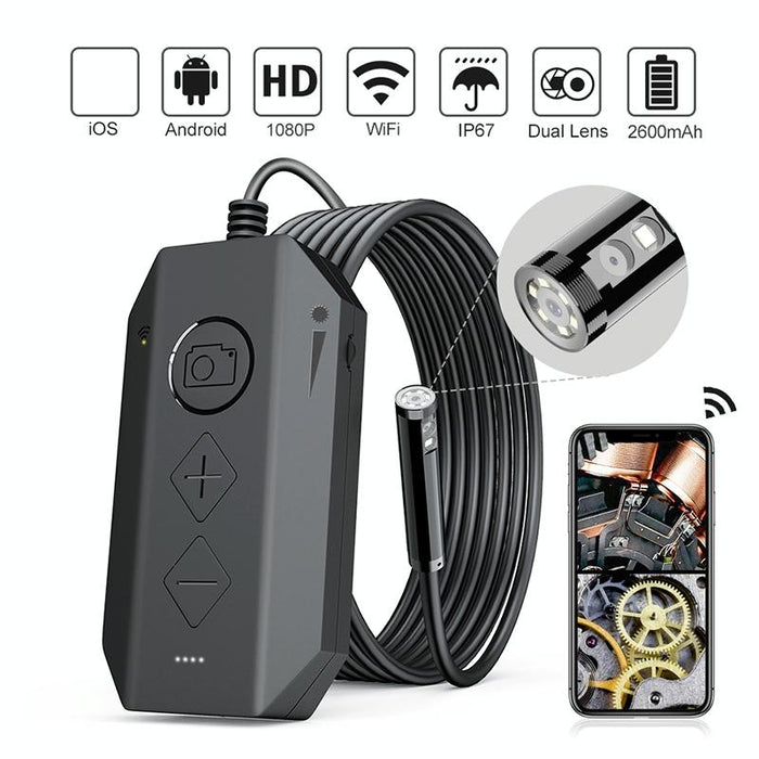 5Mp 7.9Mm Dual-Lens Hd Autofocus Wifi Industrial Digital Endoscope Zoomable Snake Camera Cable Length 3.5M Hard Cable Black