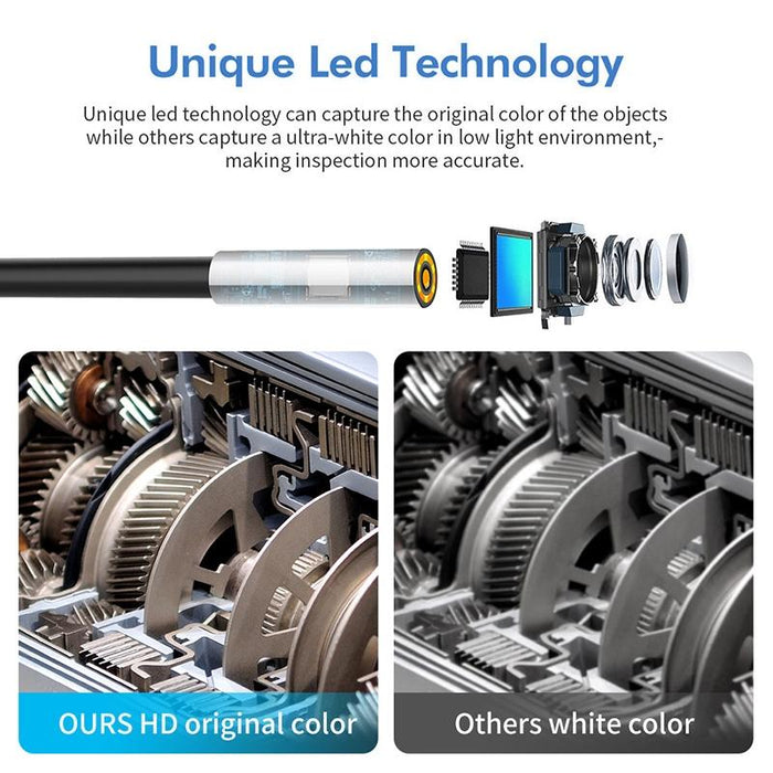 5Mp 7.9Mm Dual-Lens Hd Autofocus Wifi Industrial Digital Endoscope Zoomable Snake Camera Cable Length 5M Hard Cable Black