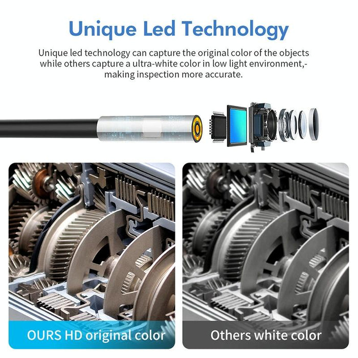 5Mp 7.9Mm Dual-Lens Hd Autofocus Wifi Industrial Digital Endoscope Zoomable Snake Camera Cable Length 10M Hard Cable Black