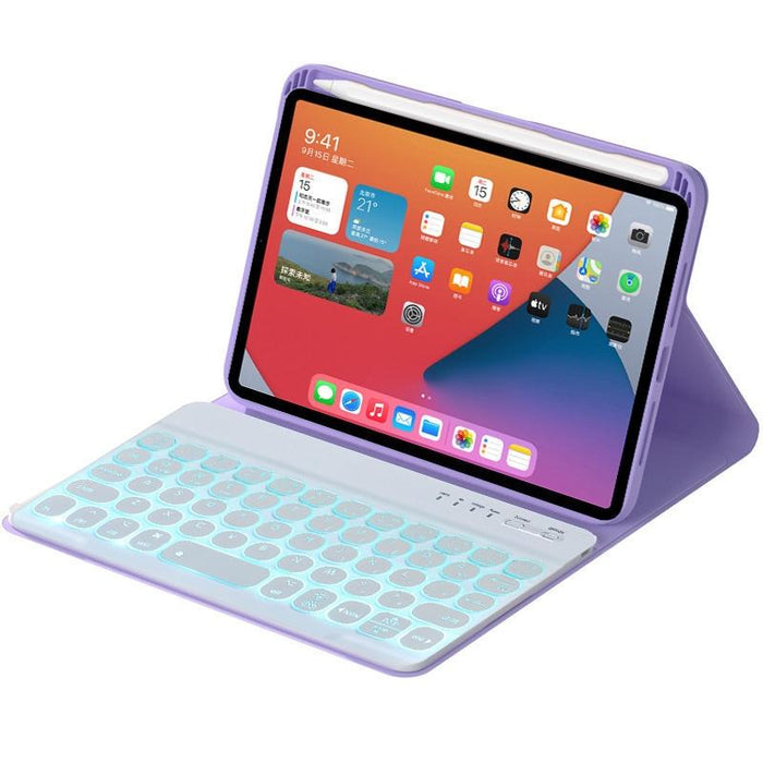 Round Keys Detachable Bluetooth Keyboard Leather Tablet Case With Colorful Backlight & Holder For Ipad Mini 6