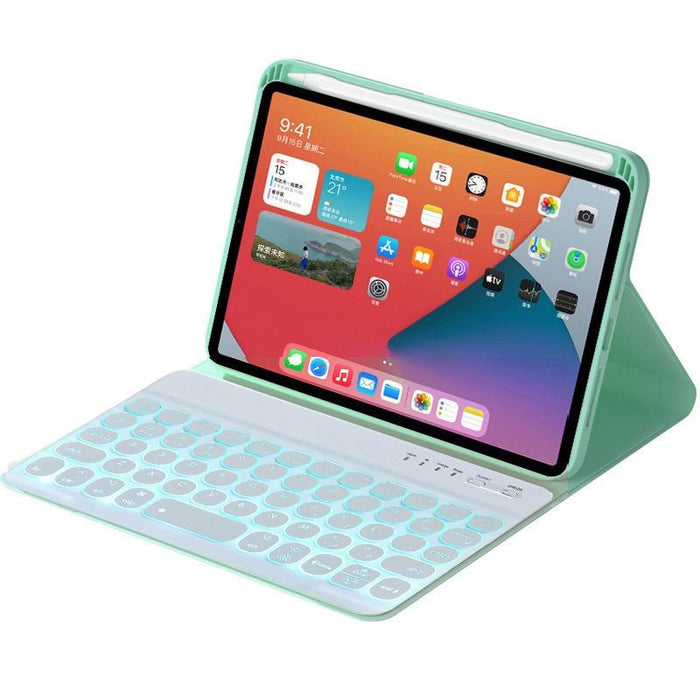 Round Keys Detachable Bluetooth Keyboard Leather Tablet Case With Colorful Backlight & Holder For Ipad Mini 6