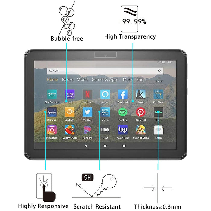 2-Pack Tempered Glass Film For Amazon Kindle Fire Hd 8 2020 / 2022