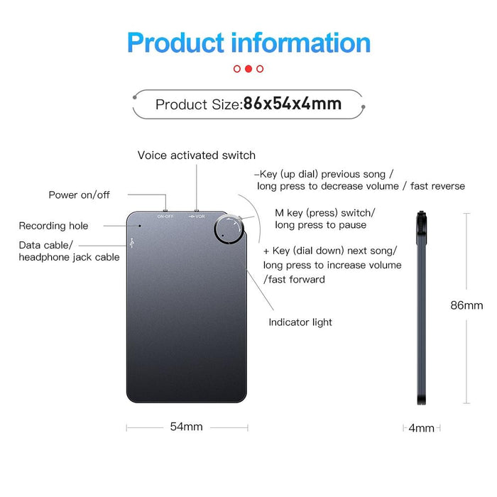 K2 Portable Ultra-Thin Card Voice Recorder Capacity 32Gb Black