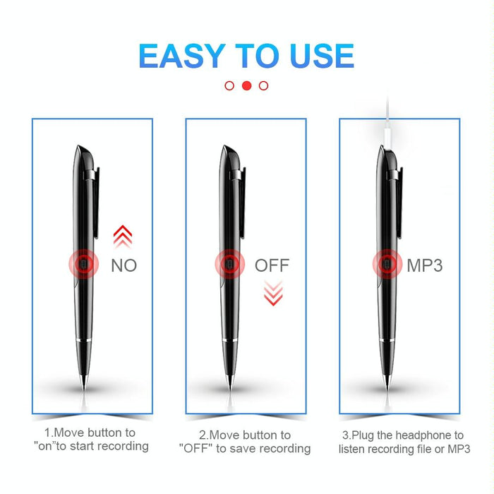 Ai Intelligent High-Definition Noise Reduction Conference Recording Pen Voice Control Recorder Capacity 8Gb Black