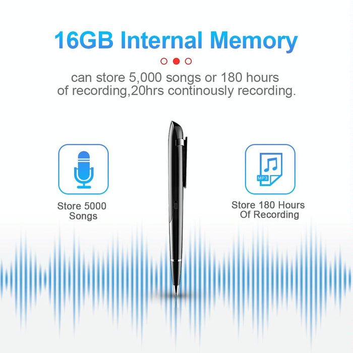 Ai Intelligent High-Definition Noise Reduction Conference Recording Pen Voice Control Recorder Capacity 16Gb Black