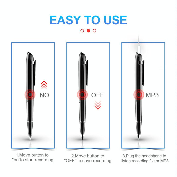 Ai Intelligent High-Definition Noise Reduction Conference Recording Pen Voice Control Recorder Capacity 16Gb Black