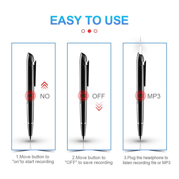 Ai Intelligent High-Definition Noise Reduction Conference Recording Pen Voice Control Recorder Capacity 32Gb Black