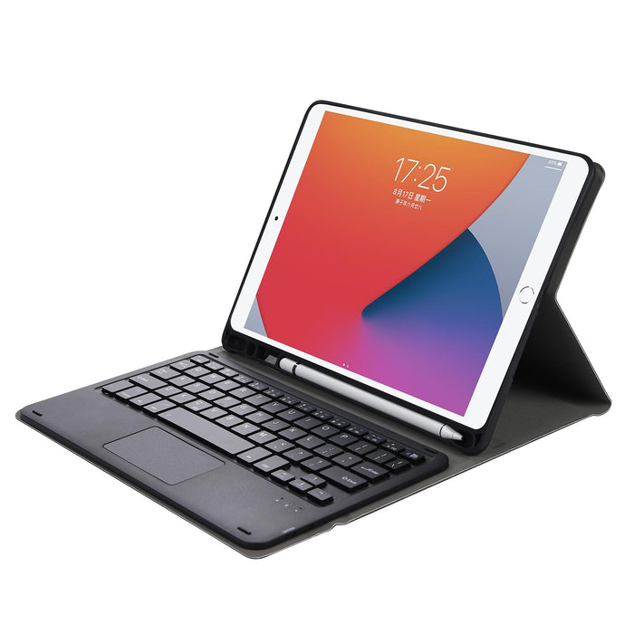 A07B-A Lambskin Texture Square Keycap Bluetooth Keyboard Leather Case With Touch Control For Ipad 9.7 2018 & 2017 / Pro 9.7 Inch / Air 2