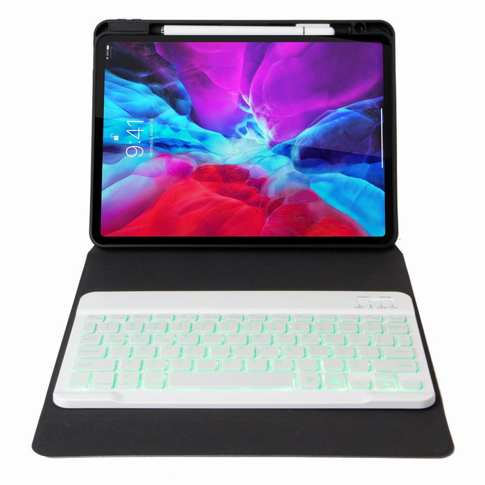 Monochrome Backlight Bluetooth Keyboard Leather Case With Rear Three-Fold Holder For Ipad Pro 11 Inch 2021 & 2020 & 2018 / Air 2020 10.9