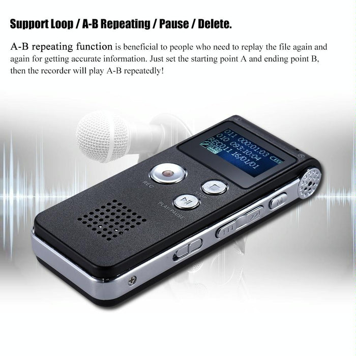 Usb Dictaphone Digital Audio Voice Recorder With Wav Mp3 Player Var Function Black