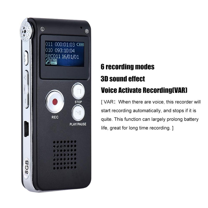 Usb Dictaphone Digital Audio Voice Recorder With Wav Mp3 Player Var Function Black