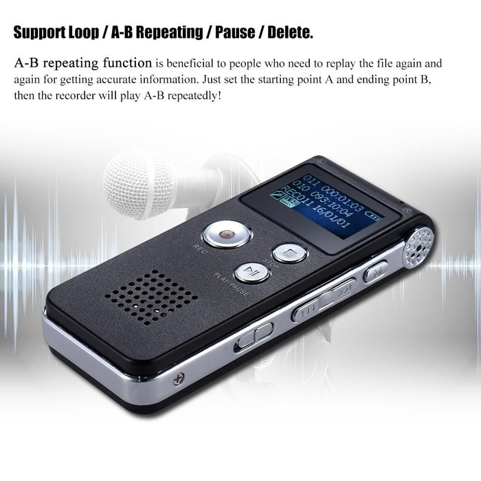 Usb Dictaphone Digital Audio Voice Recorder With Wav Mp3 Player Var Function Black