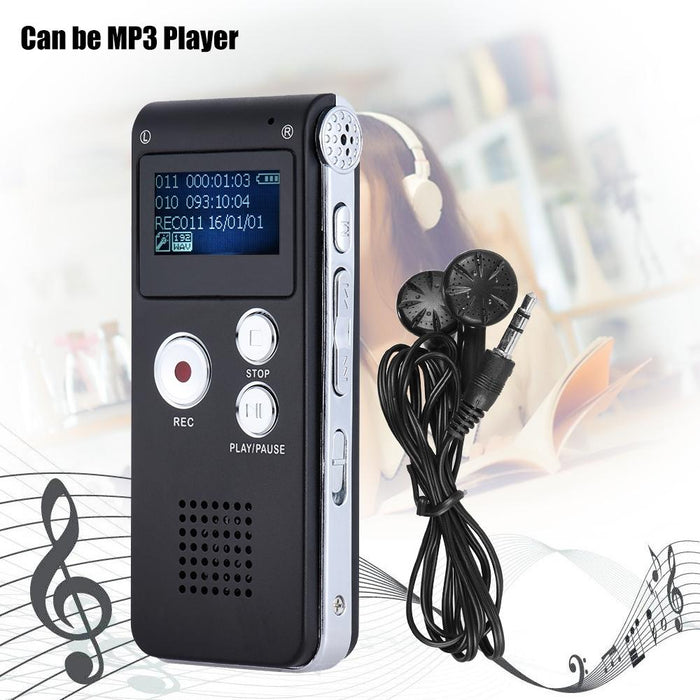 Usb Dictaphone Digital Audio Voice Recorder With Wav Mp3 Player Var Function Black
