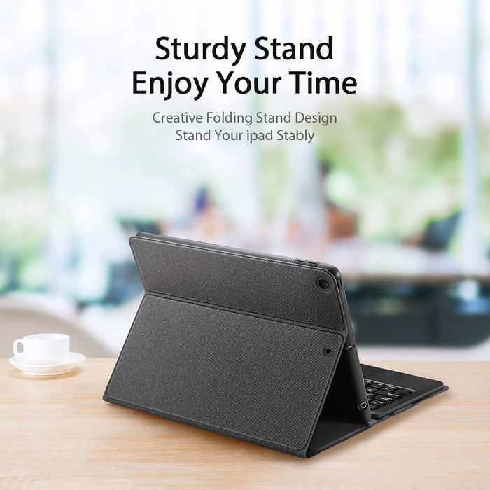 Bluetooth Keyboard Leather Case With Touchpad & Smart Sleep Function For Ipad 10.2 2021 / 2020 / 2019 Black