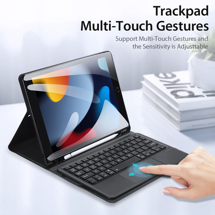 Bluetooth Keyboard Leather Case With Touchpad & Smart Sleep Function For Ipad 10.2 2021 / 2020 / 2019 Black