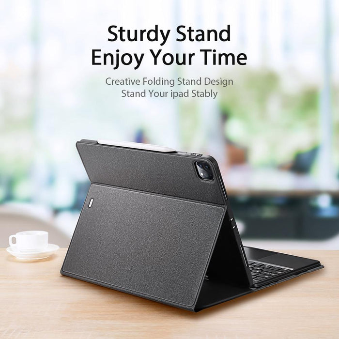 Bluetooth Keyboard Leather Case With Touchpad & Smart Sleep Function For Ipad Pro 12.9 2020/2021/2022 Black