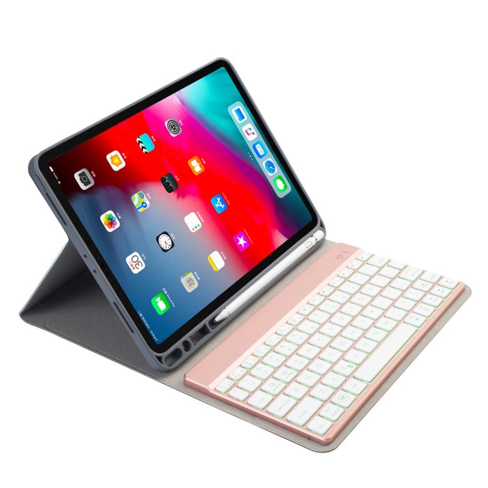 Rk11A Backlight Tpu Multi Colour Light Bluetooth Keyboard Horizontal Flip Leather Tablet Case For Ipad Pro 11 2020 / 2018 With Holder & Pen Slot Red