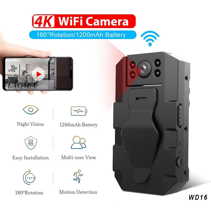 Mini Hd Wifi Camera 180 Degrees Recorder With Back Clip Black