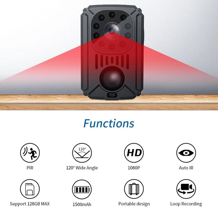 Mini 1080P Hd Camcorder Night Vision Pir Motion Action Micro Camera Black