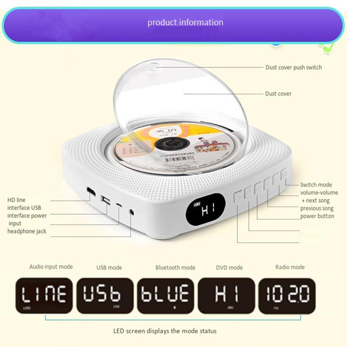 Wall Mounted Home Dvd Player Bluetooth Cd Player Specification Cd Version + Not Connected To Tv + Plug-In Version