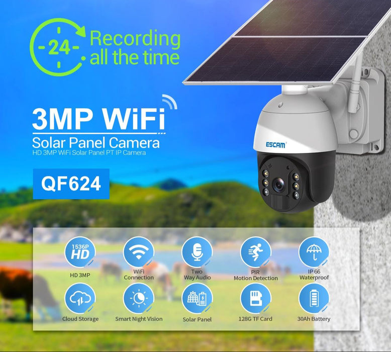 3Mp Hd Ip66 Waterproof Wifi Solar Panel Pt Ip Camera Without Battery