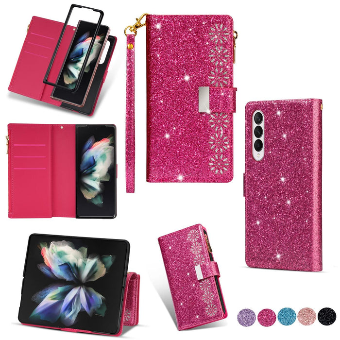 Glitter Zipper Leather Case For Samsung Galaxy z Fold 4