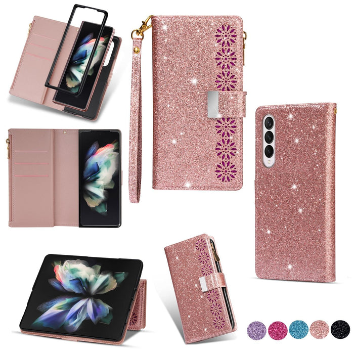 Glitter Zipper Leather Case For Samsung Galaxy z Fold 4