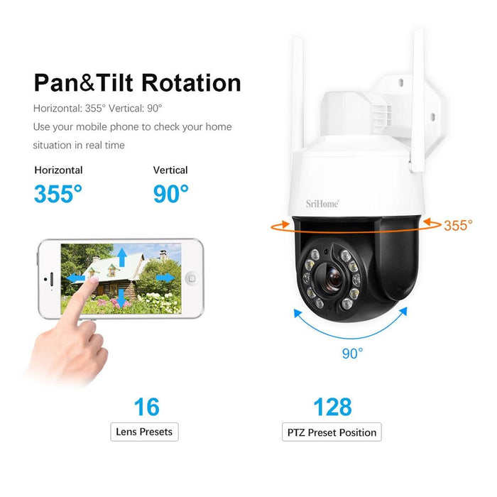 5.0Mp 20X Optical Zoom 2.4G / 5G Wifi Ip66 Waterproof Ai Auto Tracking H.265 Video Surveillance White