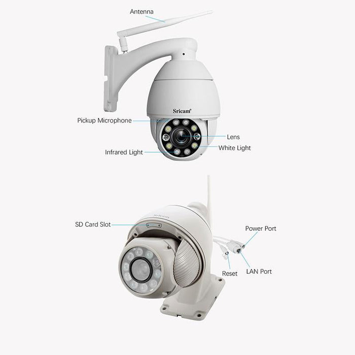 Sp008C 5Mp 10X Zoom Ip66 Waterproof Cctv Wifi Ip Camera Monitor White