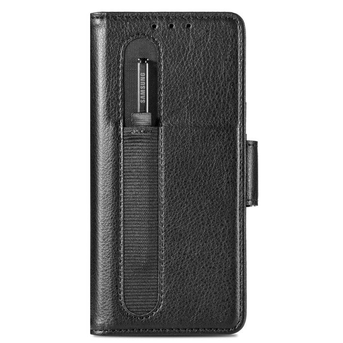 Fold 4 5g Litchi Pattern Case With Pen And Card Slots