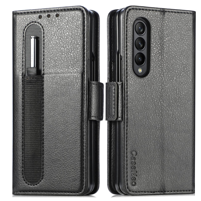 Fold 4 5g Litchi Pattern Case With Pen And Card Slots