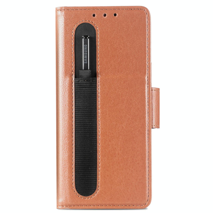 Fold 4 5g Litchi Pattern Case With Pen And Card Slots