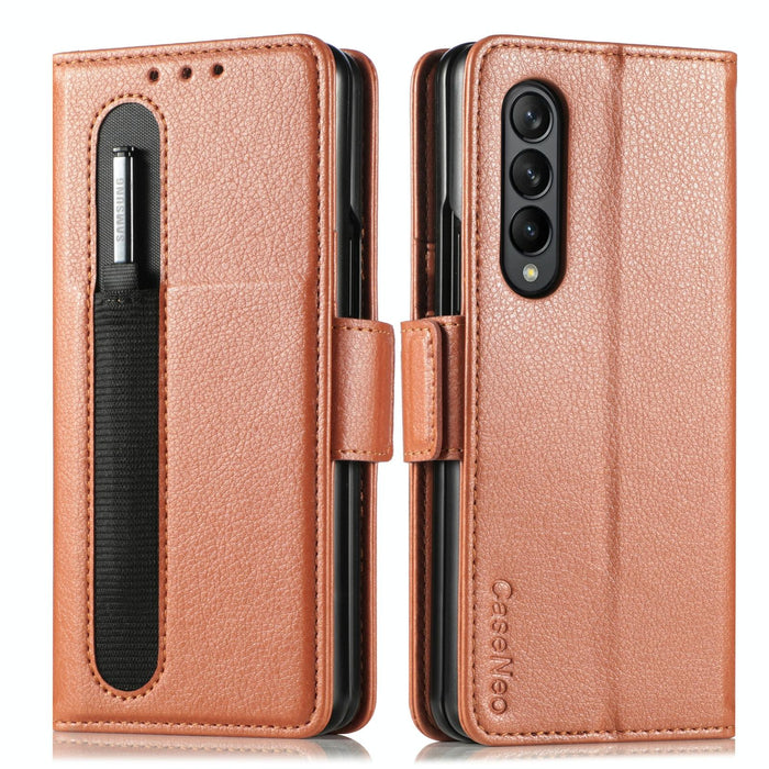 Fold 4 5g Litchi Pattern Case With Pen And Card Slots