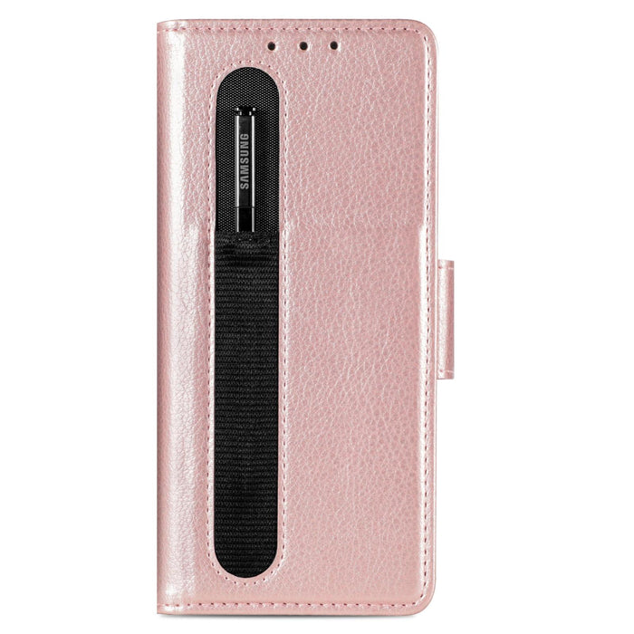 Fold 4 5g Litchi Pattern Case With Pen And Card Slots