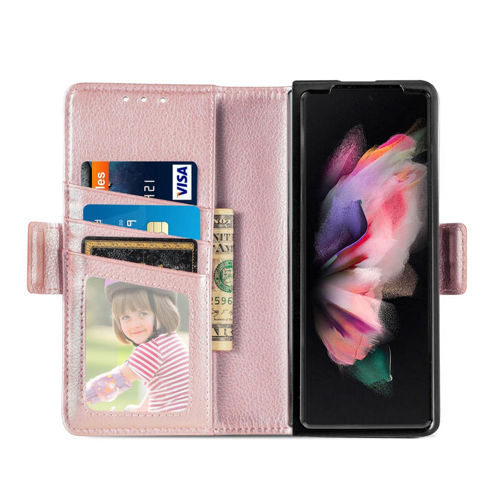 Fold 4 5g Litchi Pattern Case With Pen And Card Slots