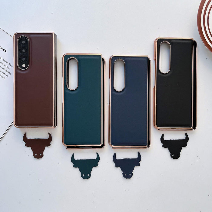 Genuine Leather Xiaoya Series Nano Plating Phone Case For Galaxy Z Fold4 5G