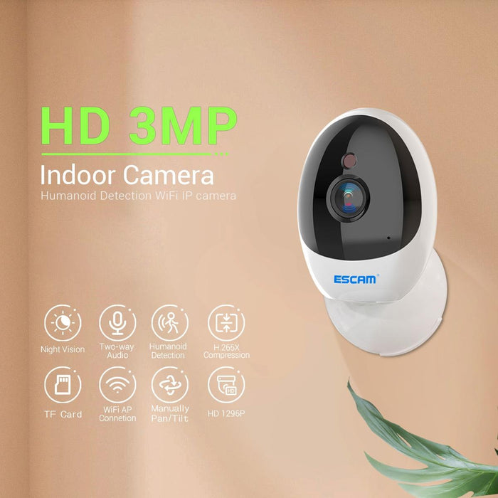 3Mp 1296P Hd Indoor Wireless Ptz Ip Camera Ir Night Vision Ai Humanoid Detection Home Security Cctv Monitor White