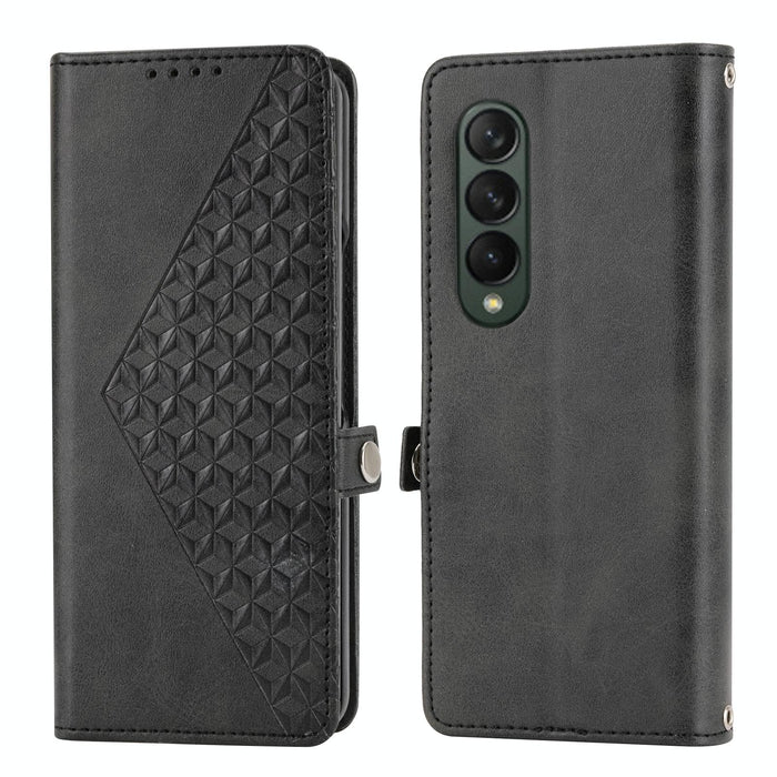 Textured Leather Phone Case Cubic Grid Design For Samsung