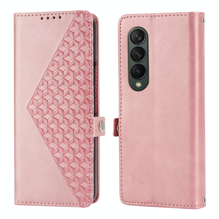 Textured Leather Phone Case Cubic Grid Design For Samsung