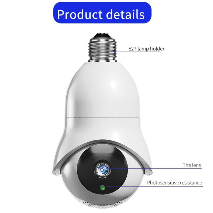 2.0Mp Hd Light Bulb Wifi Surveillance Camera Support Motion Detection Night Vision White