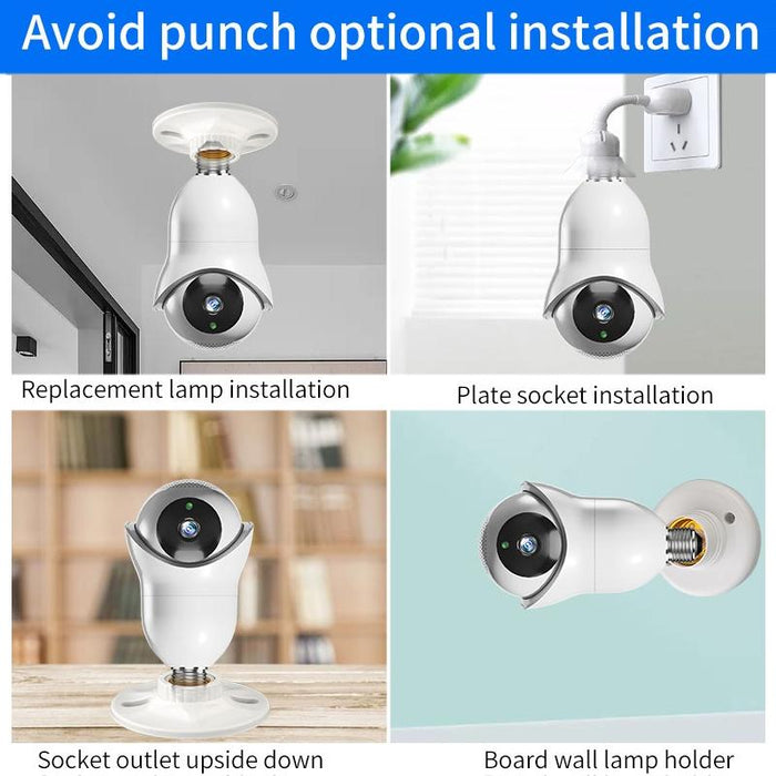 2.0Mp Hd Light Bulb Wifi Surveillance Camera Support Motion Detection Night Vision White