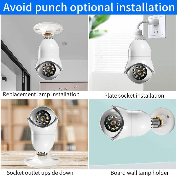 2.0Mp Hd Light Bulb Wifi Surveillance Camera Support Motion Detection Night Vision Dual Light Source White