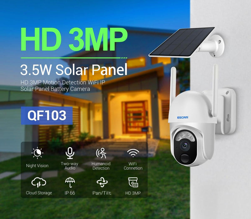 3Mp Cloud Storage Pt Wifi Pir Alarm Ip Camera With Solar Panel Battery Support Full Colour Night Vision & Two Way Audio