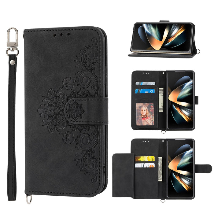 Embossed Floral Leather Phone Wallet For Samsung Galaxy z