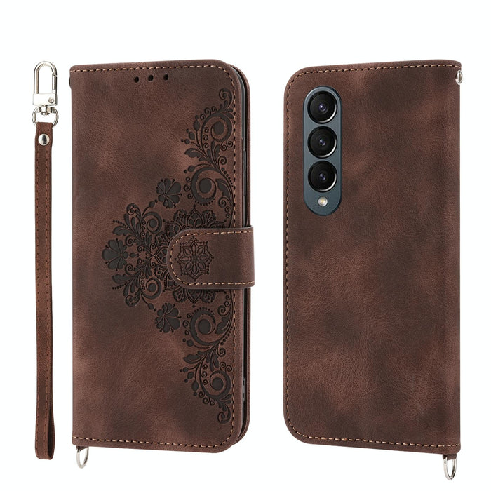 Embossed Floral Leather Phone Wallet For Samsung Galaxy z