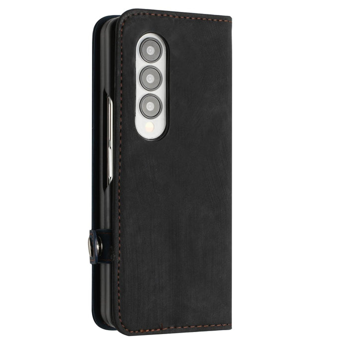 Double Fold Leather Phone Case With Side Buckle For Samsung