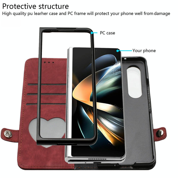 Double Fold Leather Phone Case With Side Buckle For Samsung