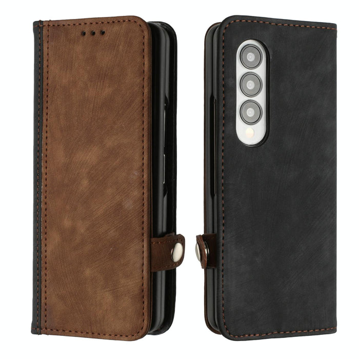 Double Fold Leather Phone Case With Side Buckle For Samsung